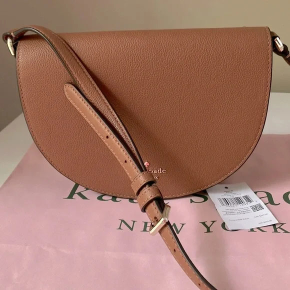 ❌SOLD ❌♠️ Kate Spade Luna Crescent Flap Crossbody Bag Leather Warm Gingerbread - Picture 5 of 13
